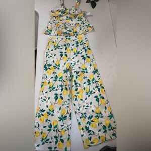 Tahari Lemon Print Kids Matching Set - White and Yellow